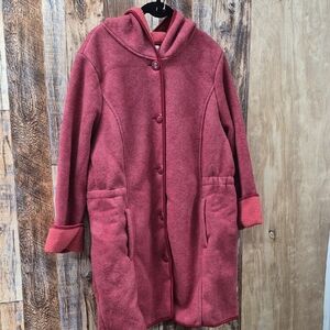 NWT Women's Hooded Fleece Red Coat Elastic Waist Insulated LARGE